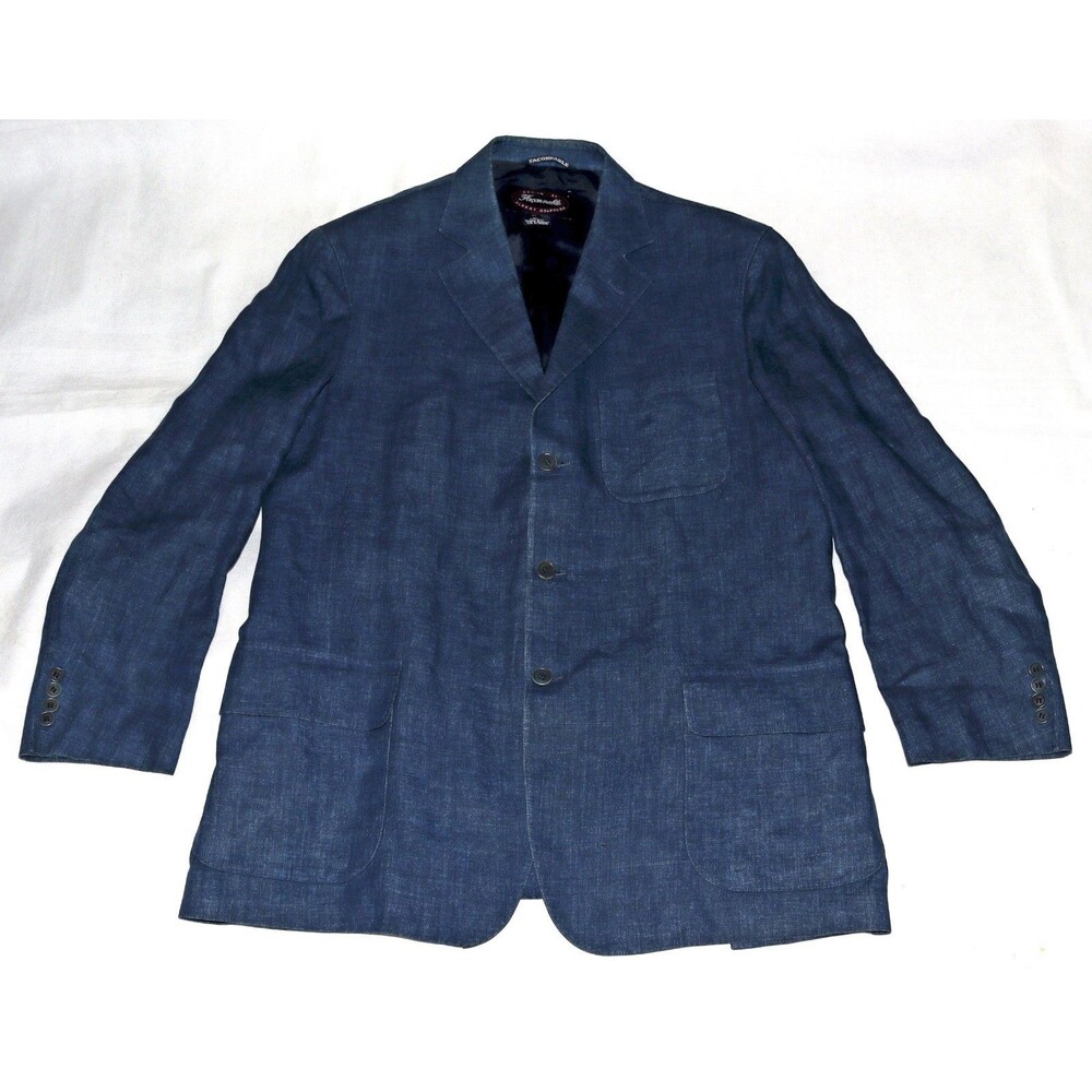 Faconnable‎ Men's 100% Linen Chambray Denim Blazer Sport Coat Jacket Size XL